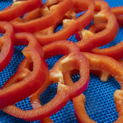 Bell peppers sliced into rings.